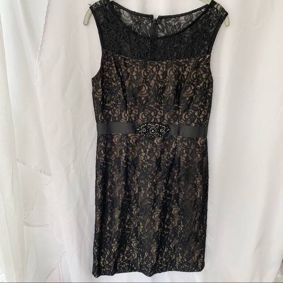 -Jessica Howard black 2 pc  sleeves dress & long sleeveless cover up lace size 8 - Picture 2 of 16